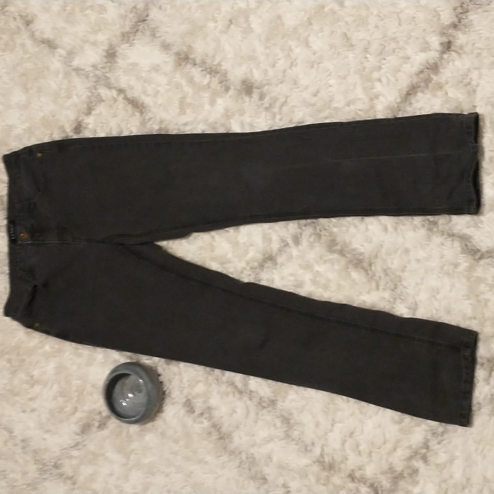 Nicole Miller NY women's size 8 smoky grey straight leg stretch jeans with logo